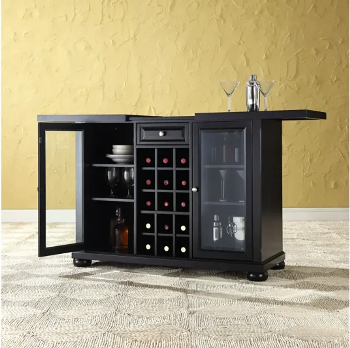 Alexandria Sliding Top Bar Cabinet in Black