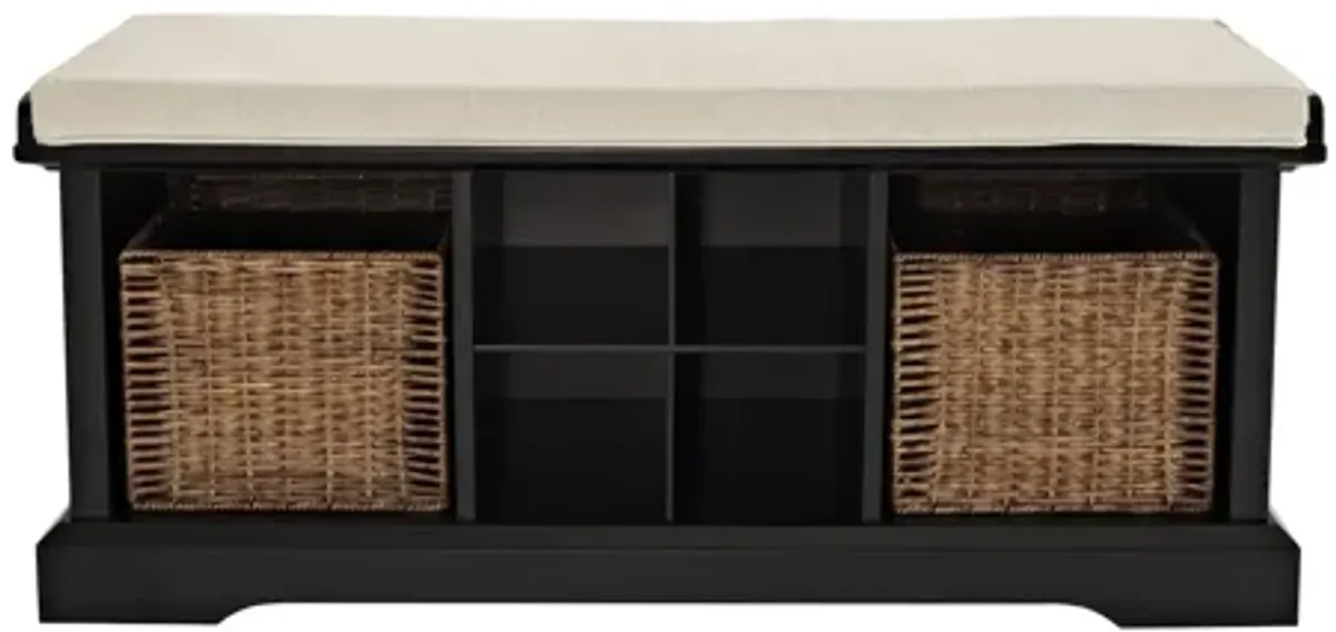 Brennan Storage Bench Black/Tan - Bench, 2 Wicker Basekets