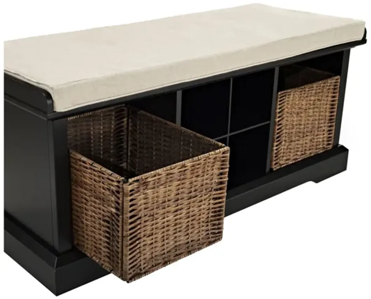 Brennan Storage Bench Black/Tan - Bench, 2 Wicker Basekets