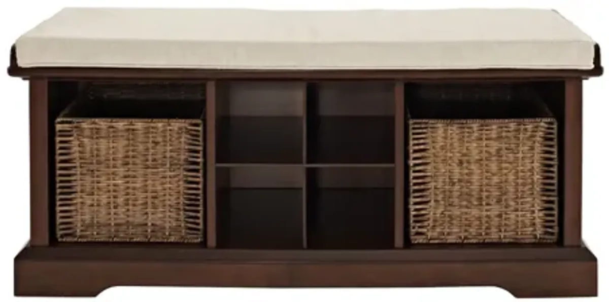 Brennan Storage Bench Mahogany/Tan - Bench, 2 Wicker Basekets