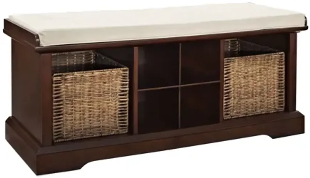 Brennan Storage Bench Mahogany/Tan - Bench, 2 Wicker Basekets