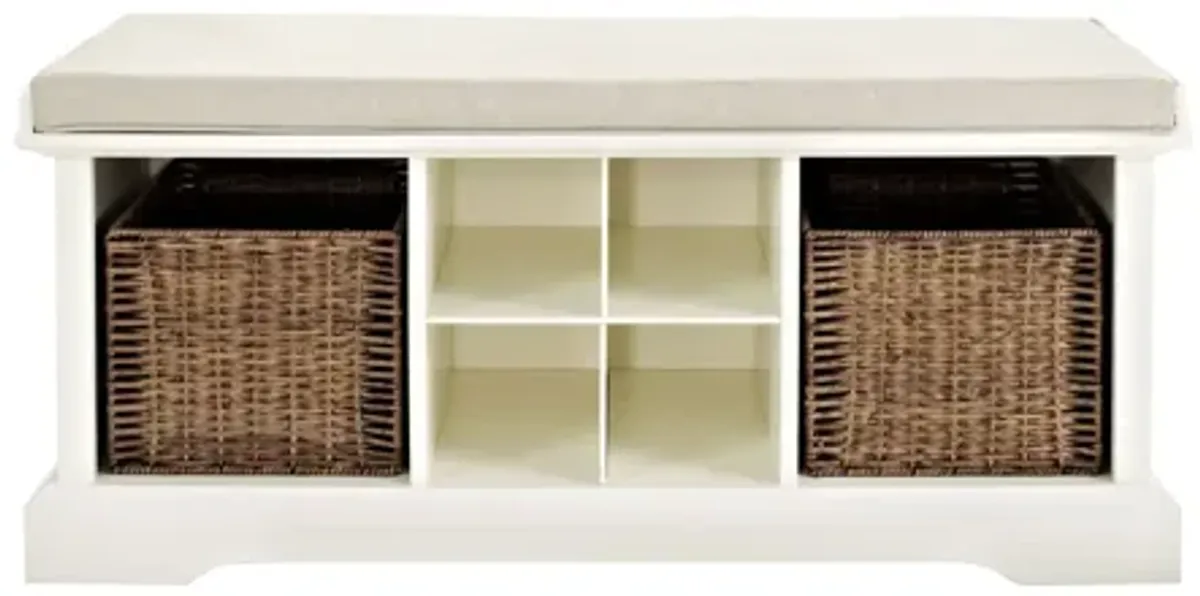 Brennan Storage Bench White/Tan - Bench, 2 Wicker Basekets