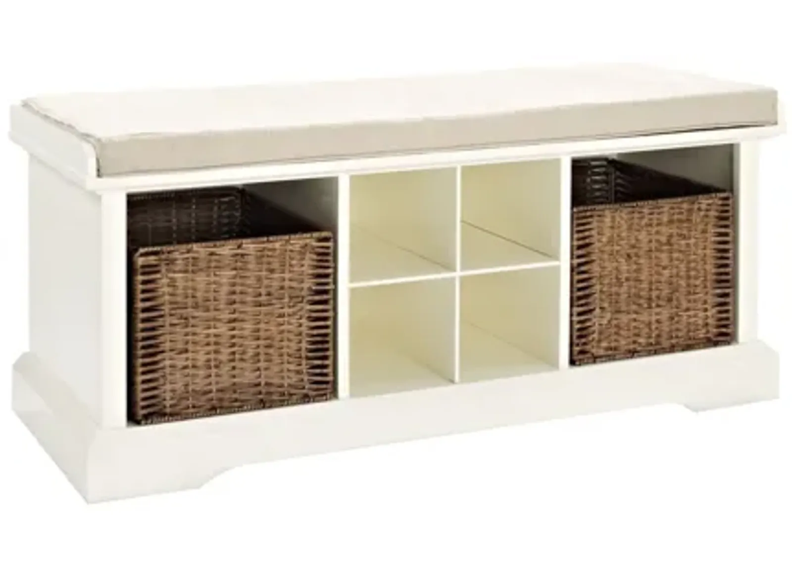 Brennan Storage Bench White/Tan - Bench, 2 Wicker Basekets