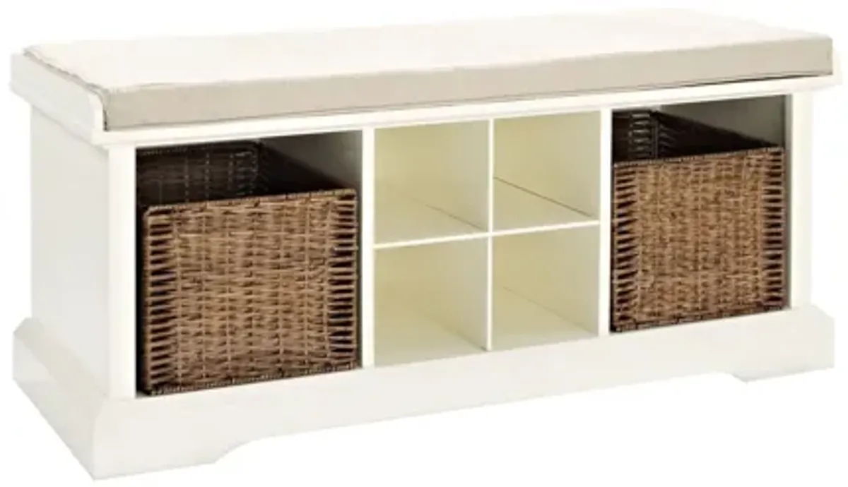 Brennan Storage Bench White/Tan - Bench, 2 Wicker Basekets