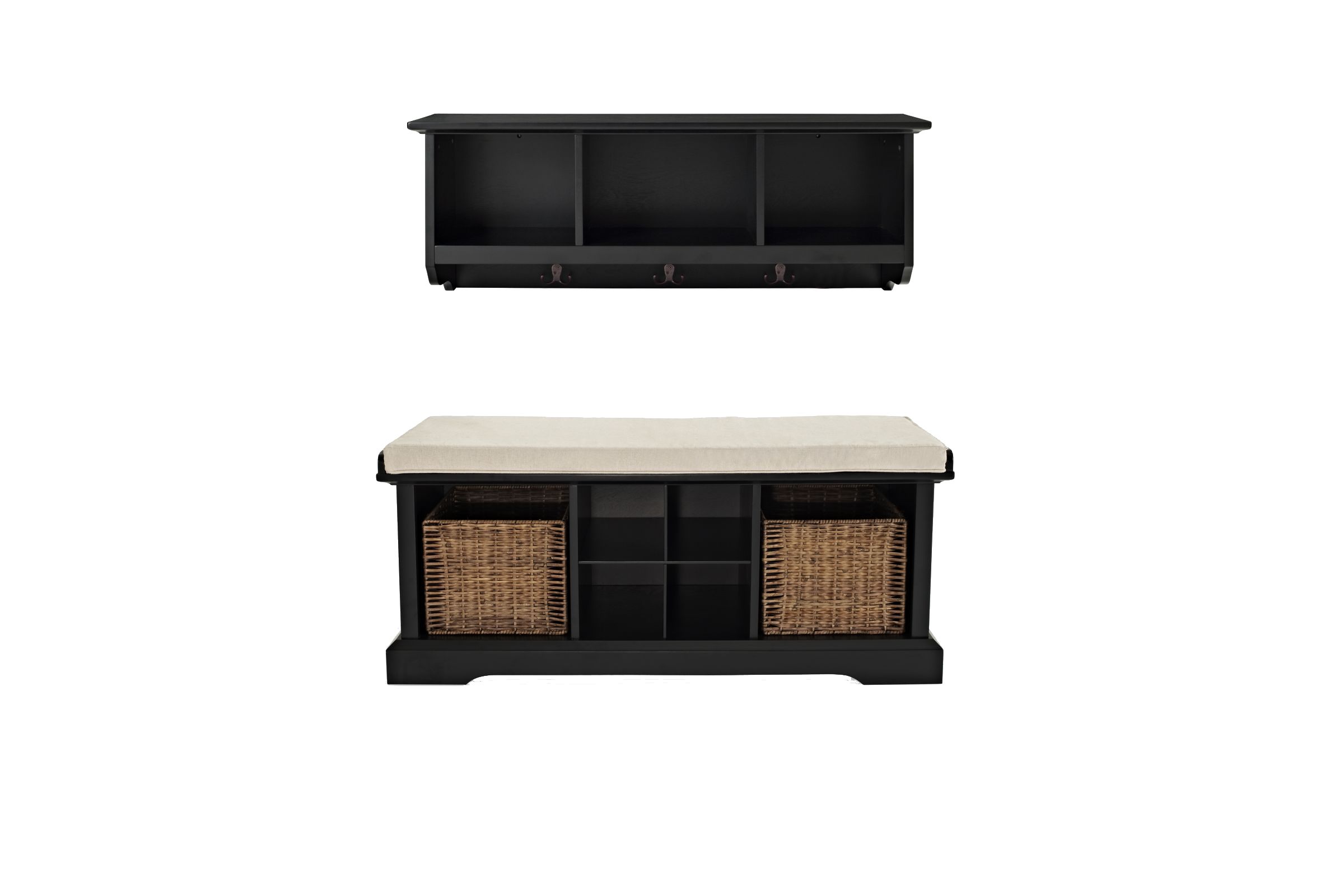 Brennan 2 Piece Entryway Bench and Shelf Set in Black