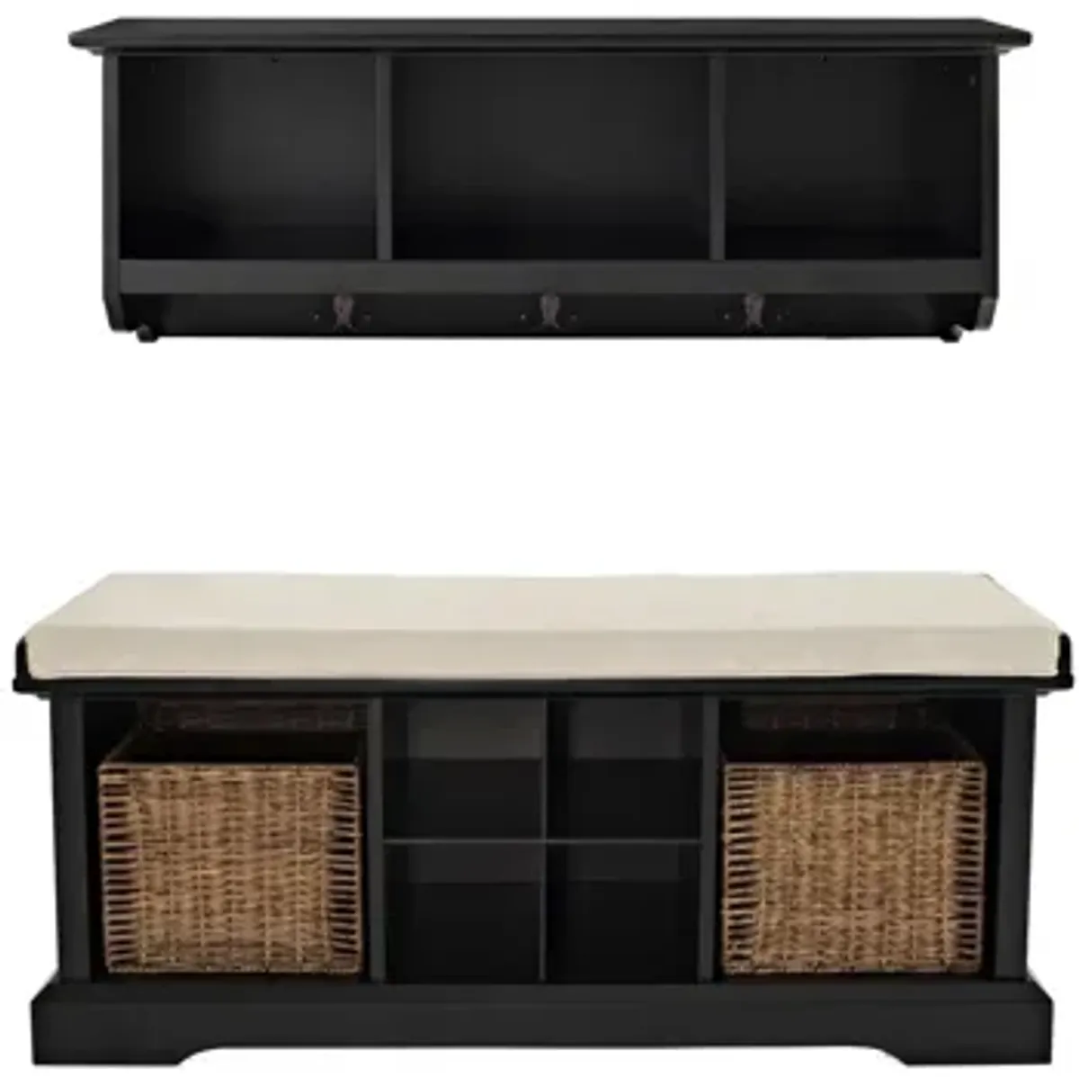 Brennan 2 Piece Entryway Bench and Shelf Set in Black