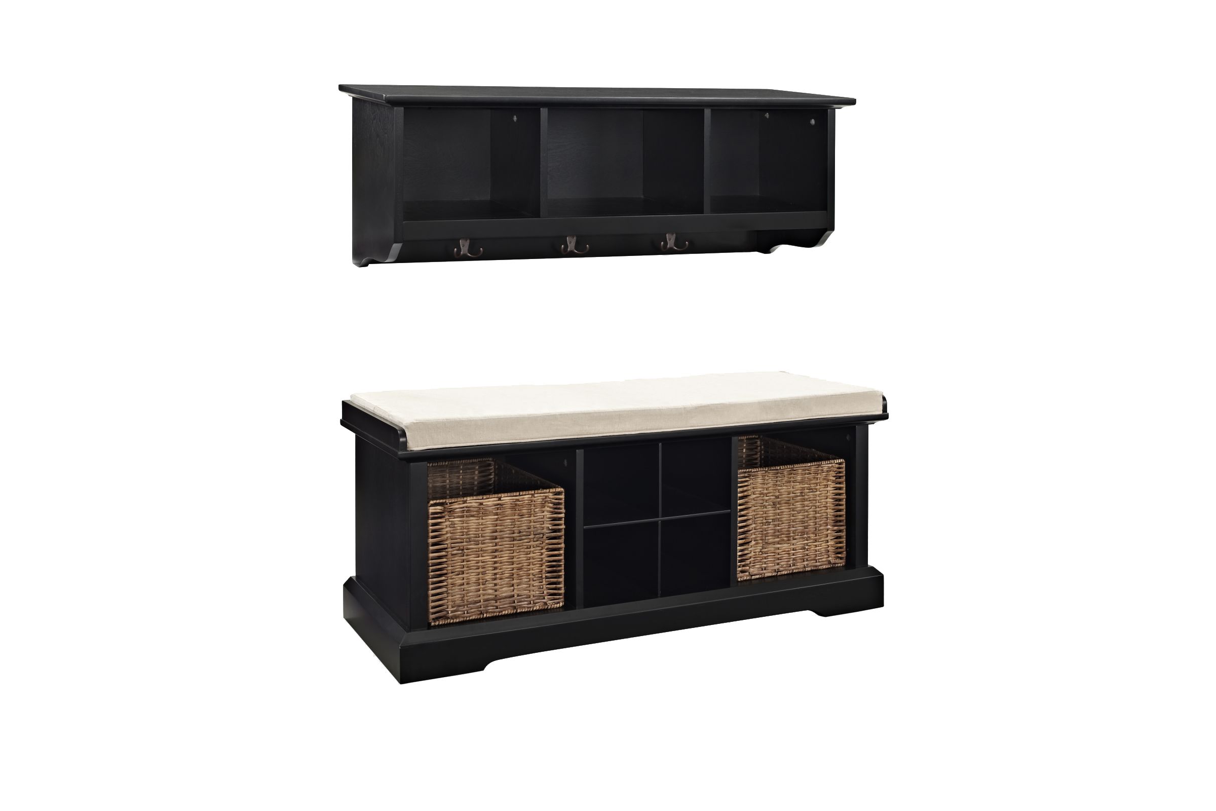 Brennan 2 Piece Entryway Bench and Shelf Set in Black