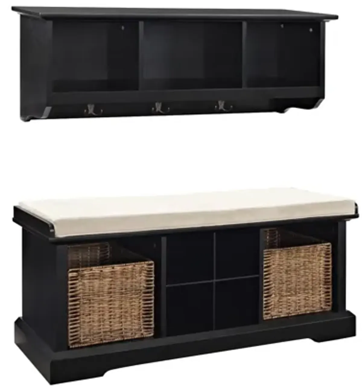 Brennan 2 Piece Entryway Bench and Shelf Set in Black