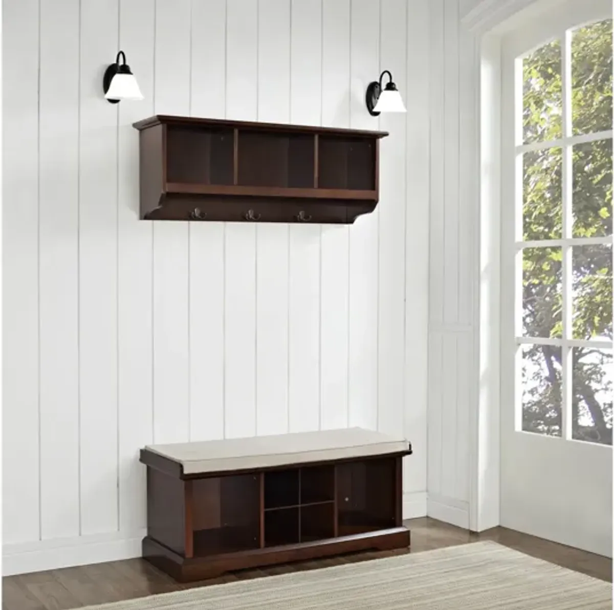 Brennan 2 Piece Entryway Bench and Shelf Set in Mahogany