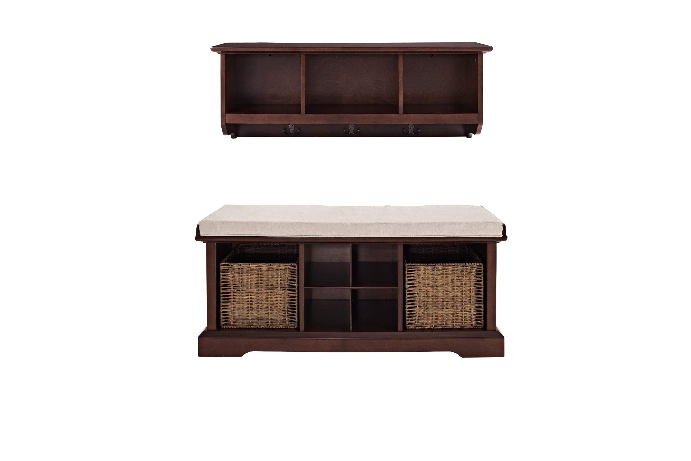Brennan 2 Piece Entryway Bench and Shelf Set in Mahogany
