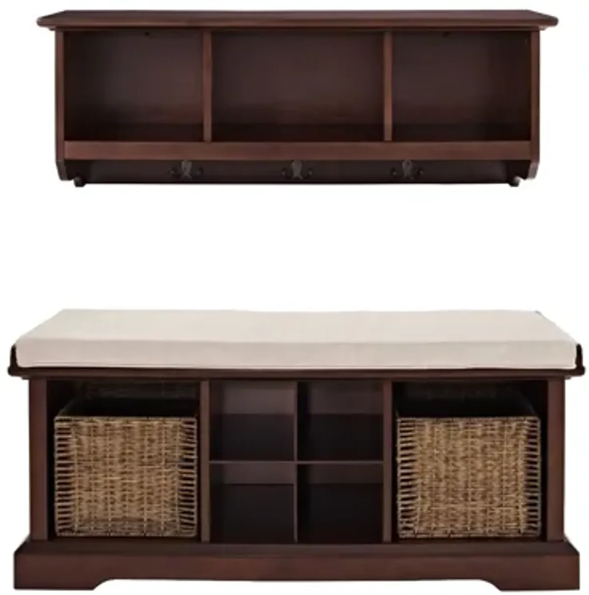 Brennan 2 Piece Entryway Bench and Shelf Set in Mahogany