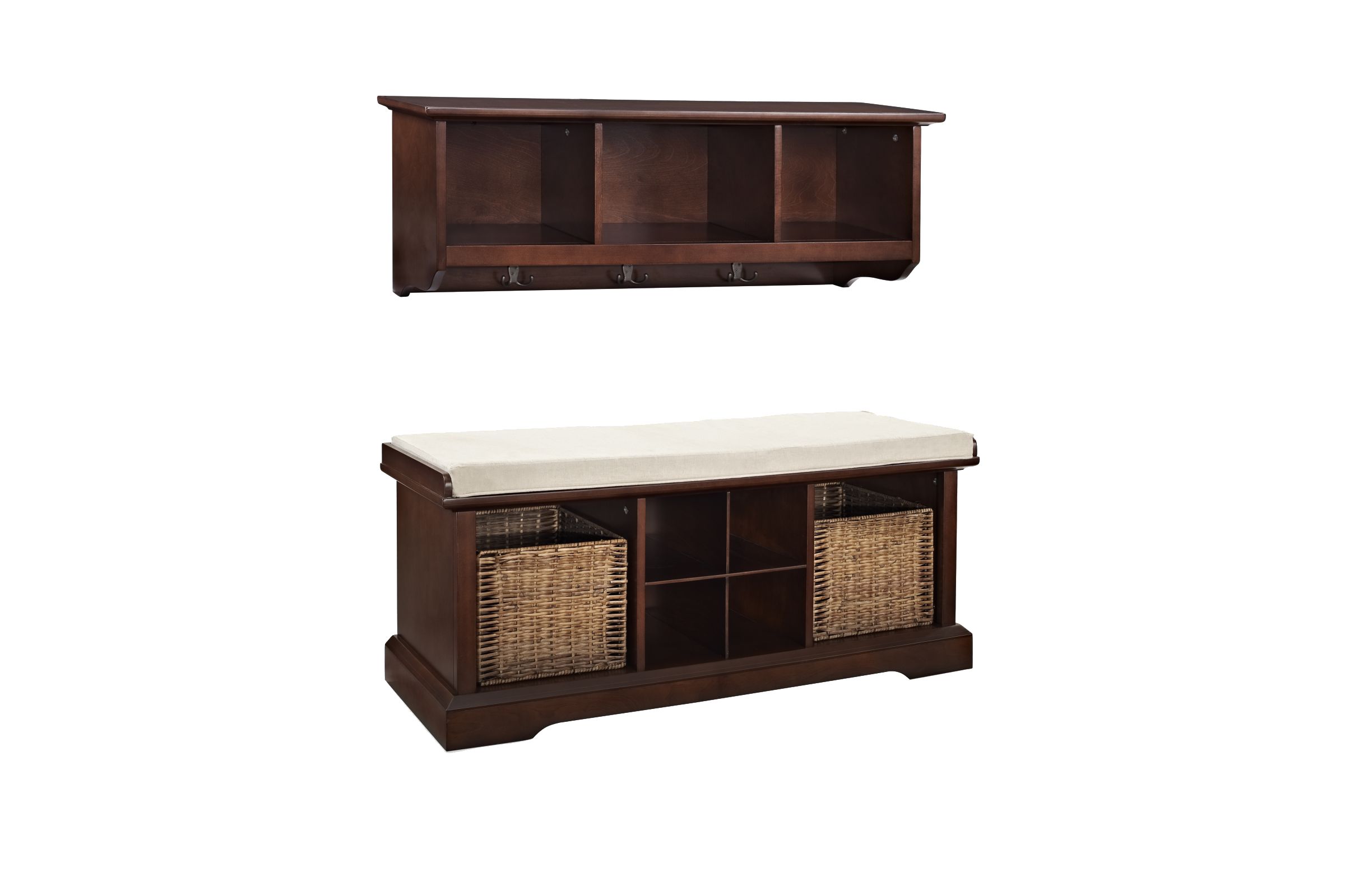 Brennan 2 Piece Entryway Bench and Shelf Set in Mahogany