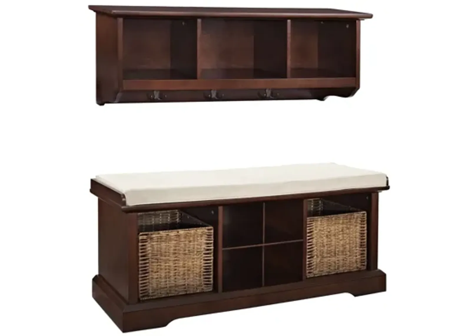 Brennan 2 Piece Entryway Bench and Shelf Set in Mahogany