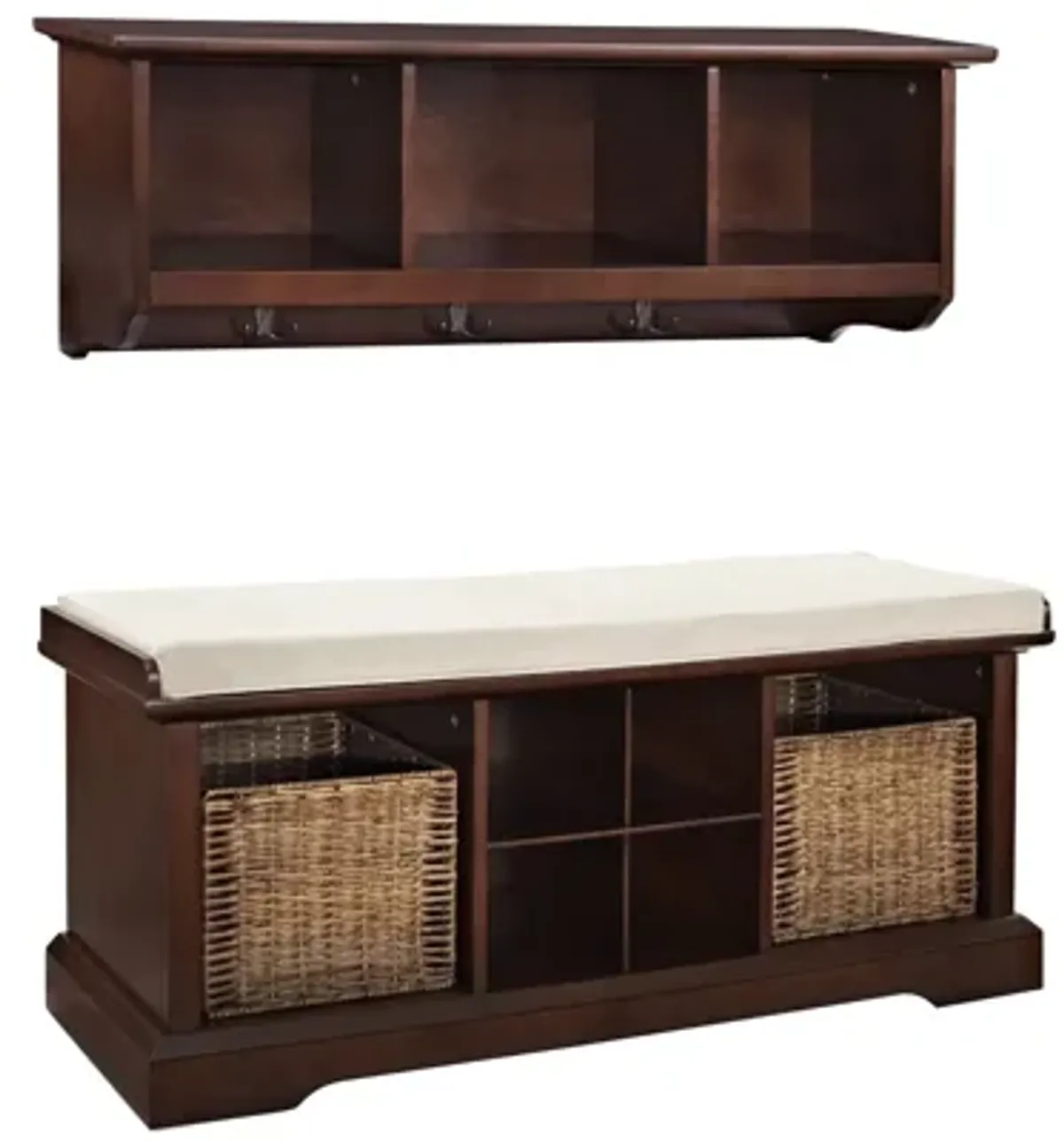 Brennan 2 Piece Entryway Bench and Shelf Set in Mahogany