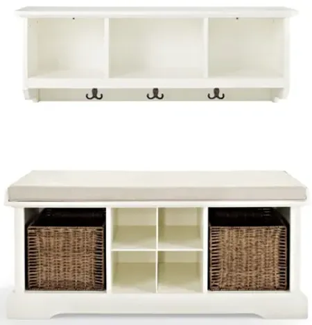 Brennan 2 Piece Entryway Bench and Shelf Set in White