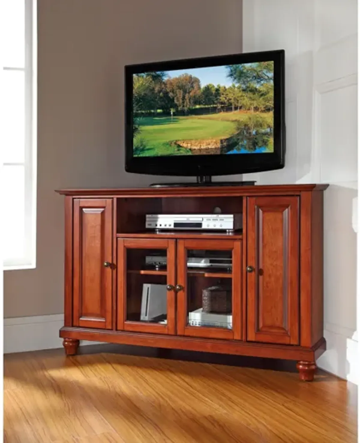 Cambridge 48" Corner TV Stand in Classic Cherry