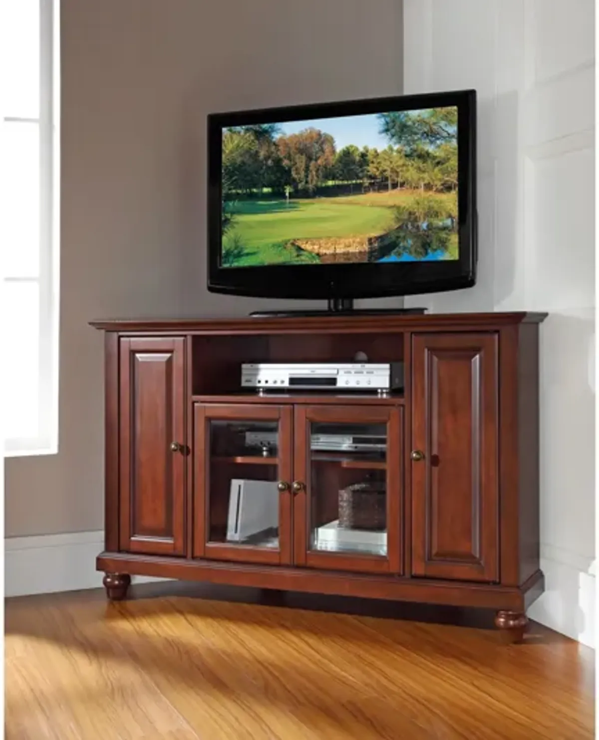 Cambridge 48" Corner TV Stand in Vintage Mahogany