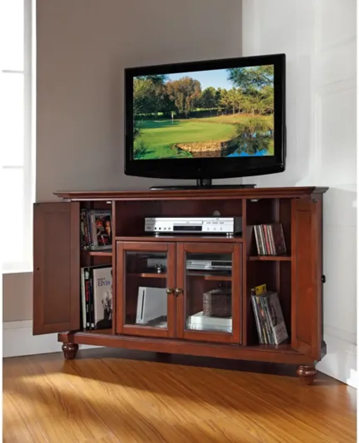 Cambridge 48" Corner TV Stand in Vintage Mahogany