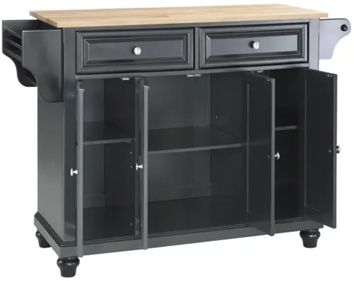 Cambridge Natural Wood Top Kitchen Island in Black