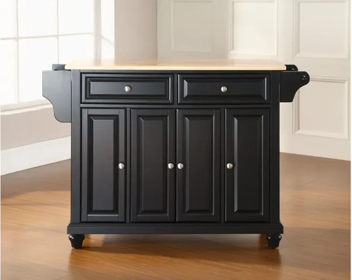 Cambridge Natural Wood Top Kitchen Island in Black