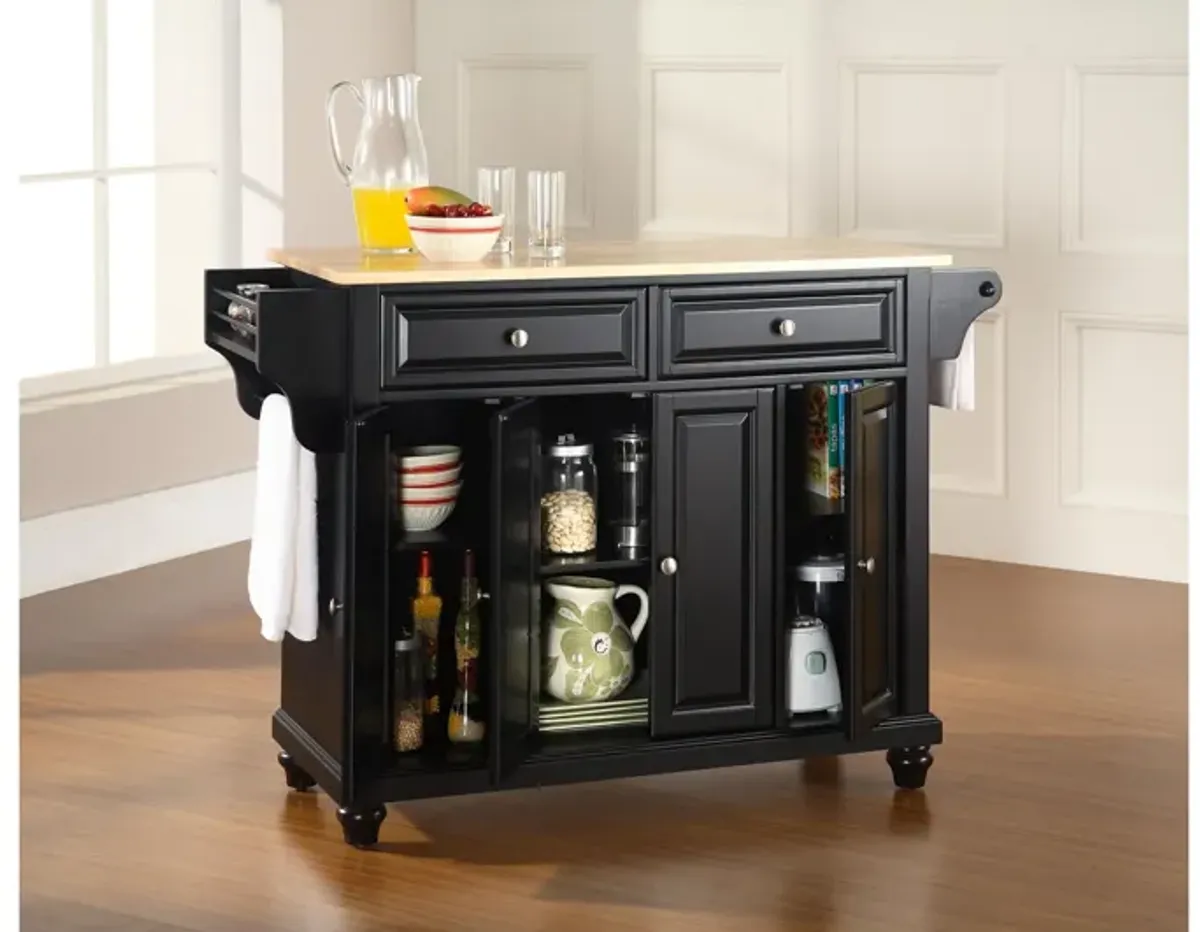 Cambridge Natural Wood Top Kitchen Island in Black