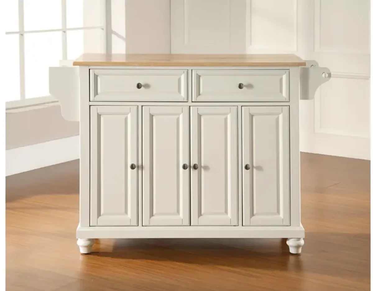 Cambridge Natural Wood Top Kitchen Island in White