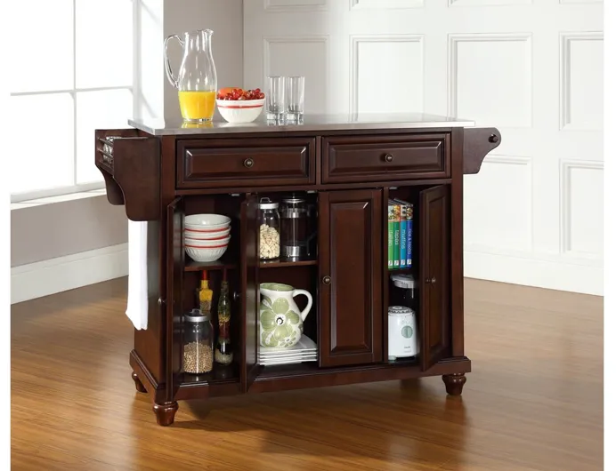 Cambridge Stainless Steel Top Kitchen Island in Vintage Mahogany