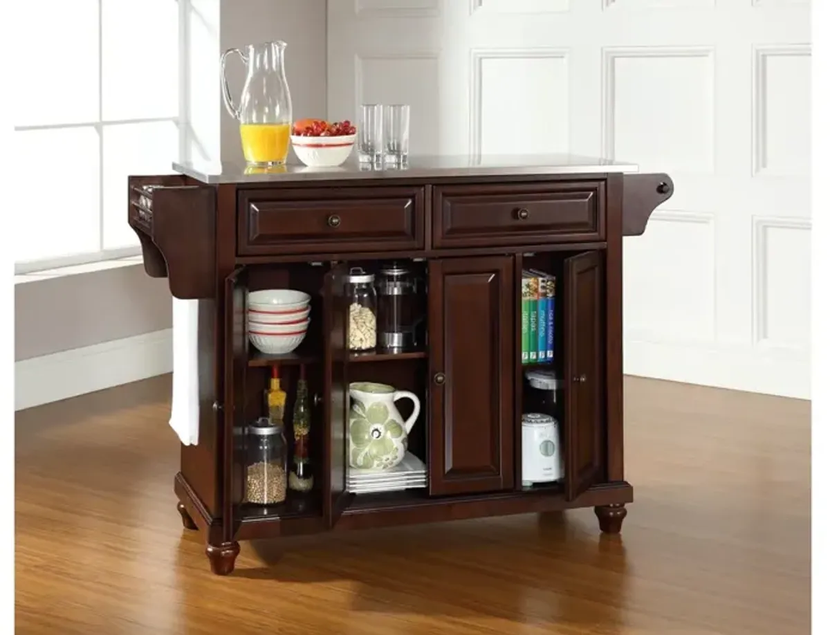 Cambridge Stainless Steel Top Kitchen Island in Vintage Mahogany