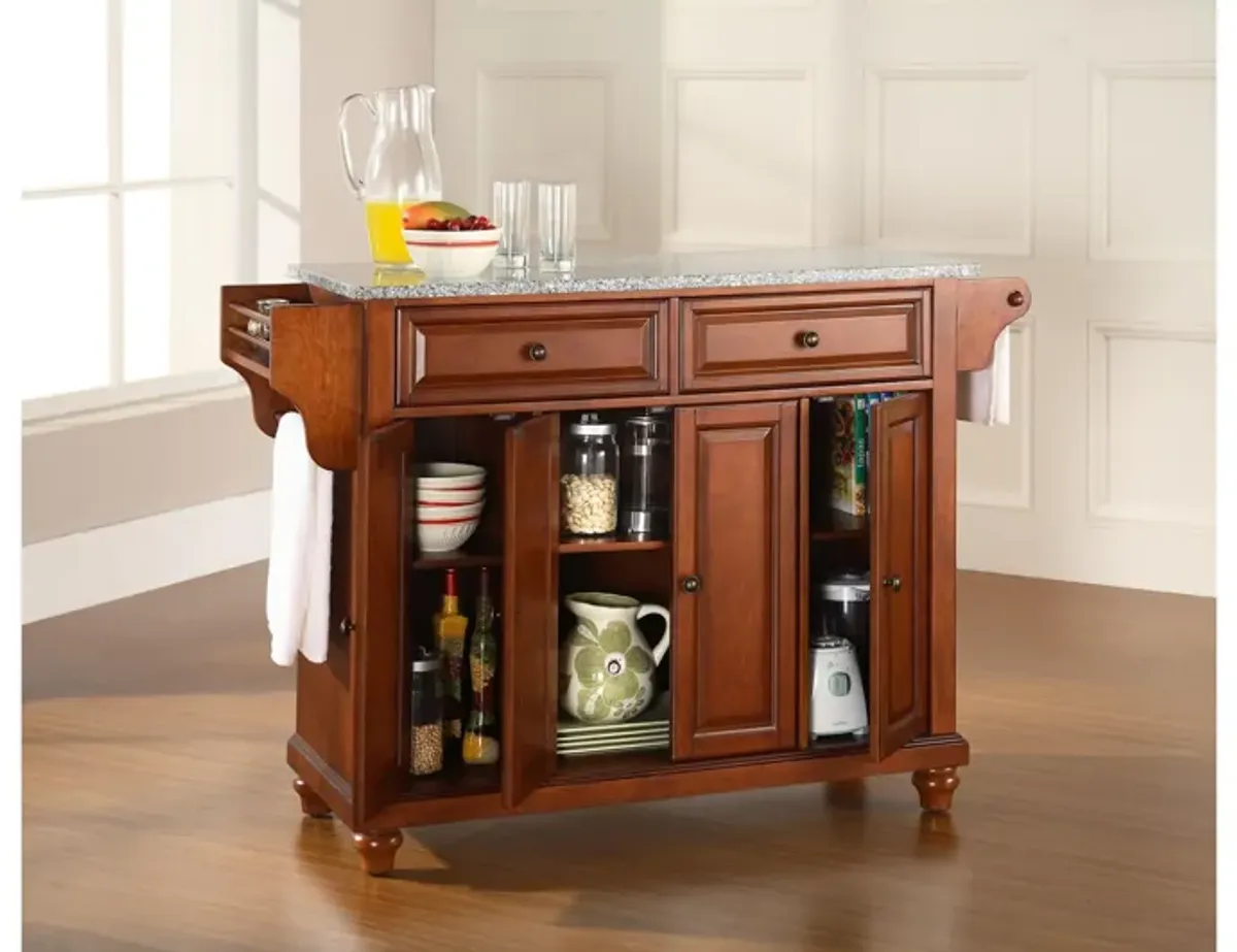 Cambridge Solid Granite Top Kitchen Island in Classic Cherry