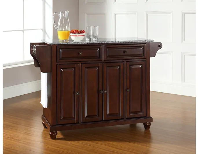 Cambridge Solid Granite Top Kitchen Island in Vintage Mahogany