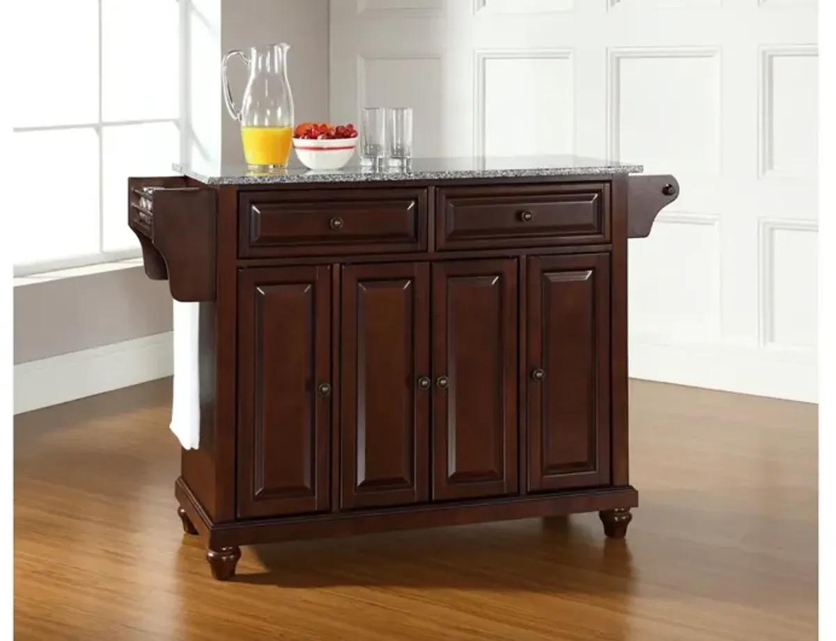 Cambridge Solid Granite Top Kitchen Island in Vintage Mahogany