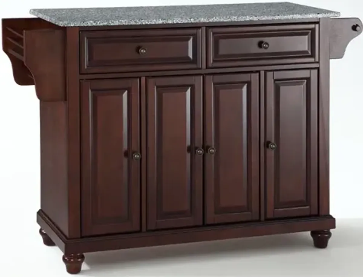 Cambridge Solid Granite Top Kitchen Island in Vintage Mahogany