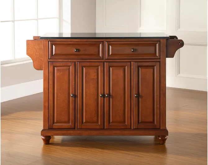 Cambridge Solid Black Granite Top Kitchen Island in Classic Cherry