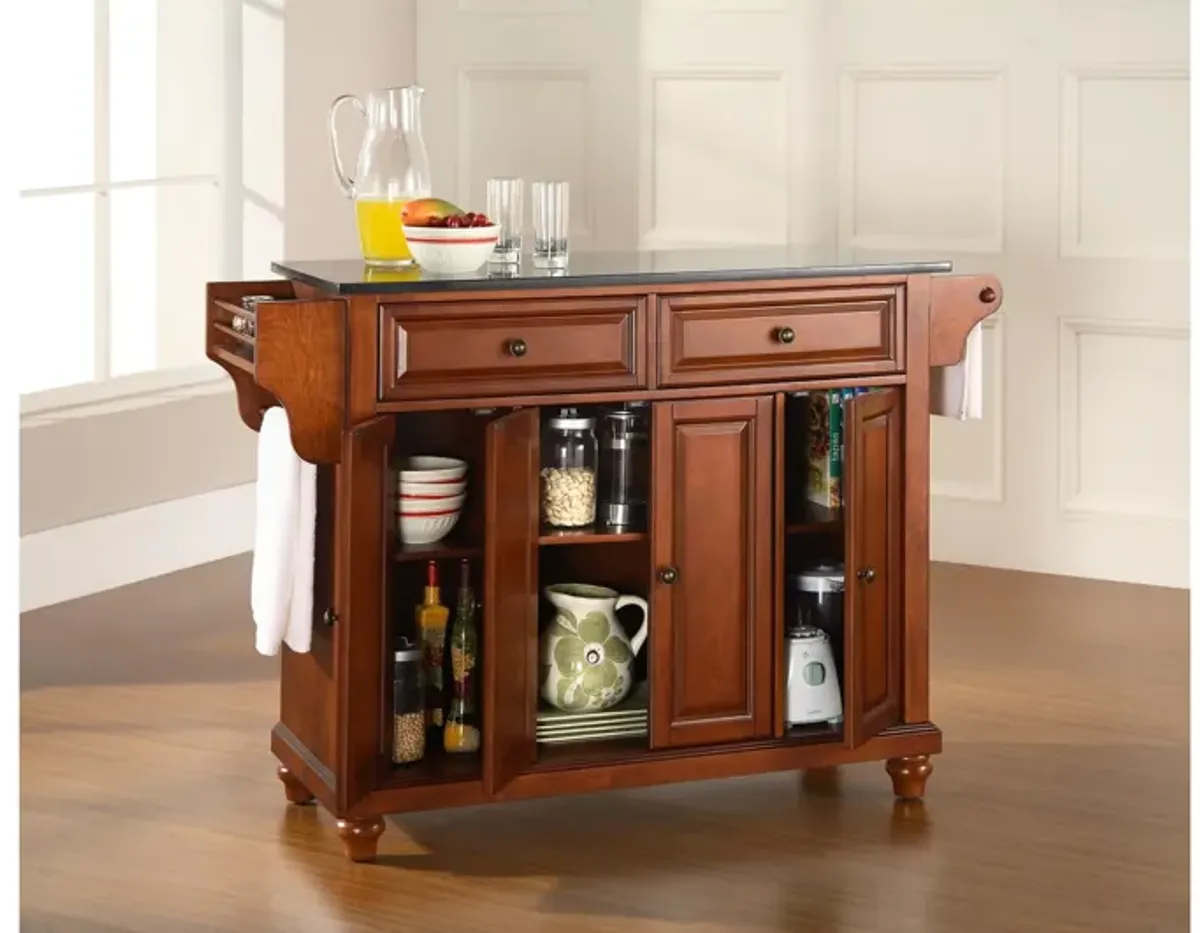 Cambridge Solid Black Granite Top Kitchen Island in Classic Cherry