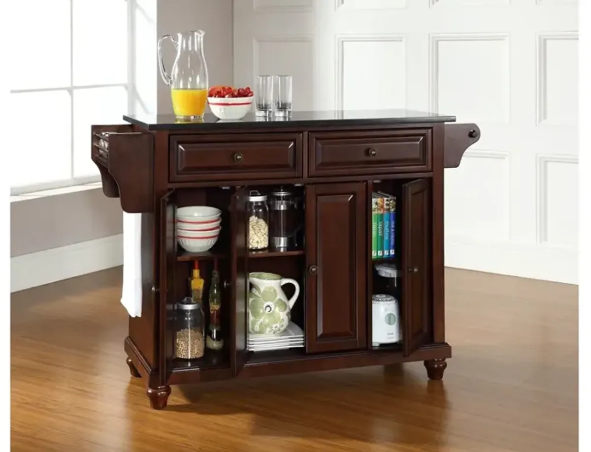 Cambridge Solid Black Granite Top Kitchen Island in Vintage Mahogany