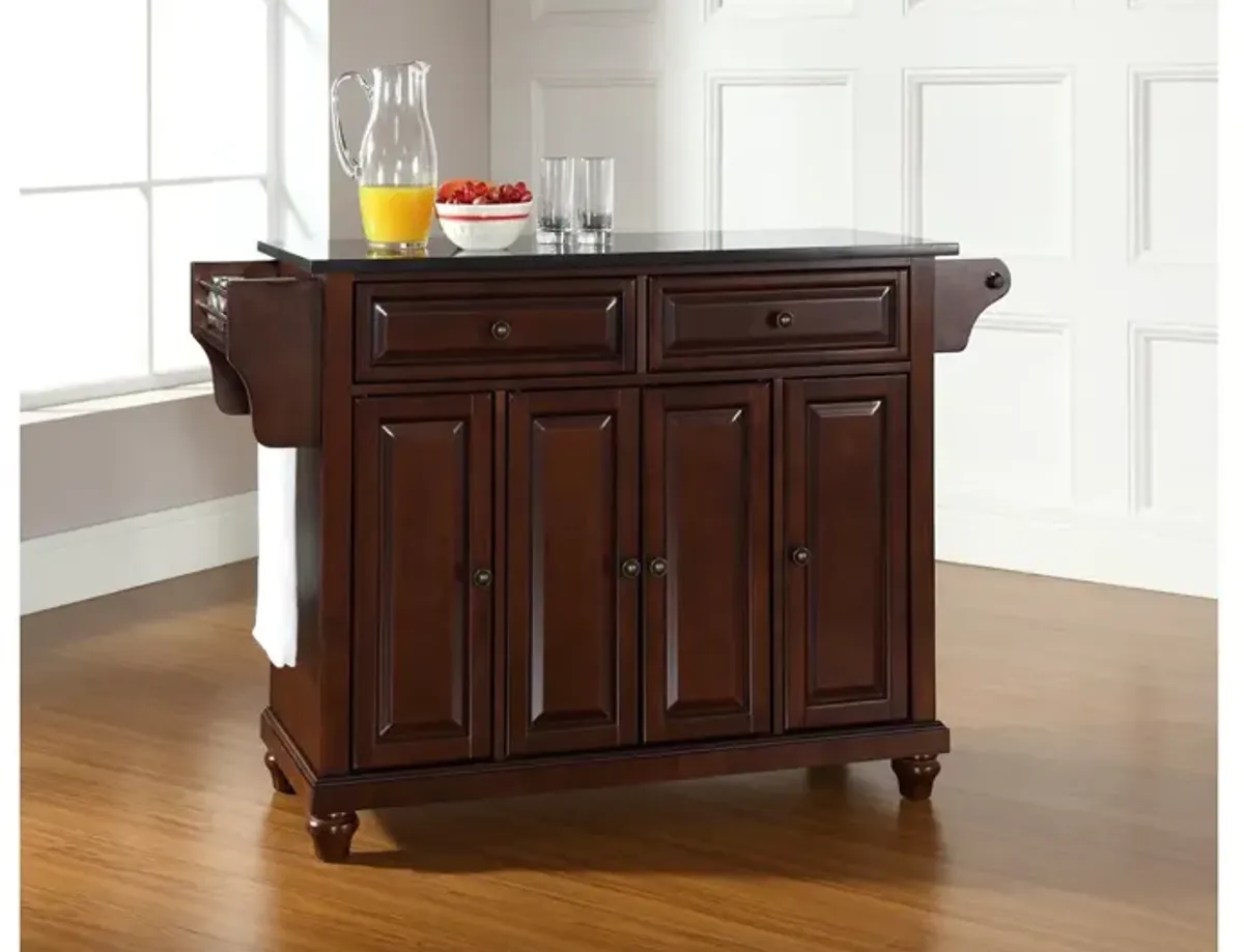 Cambridge Solid Black Granite Top Kitchen Island in Vintage Mahogany