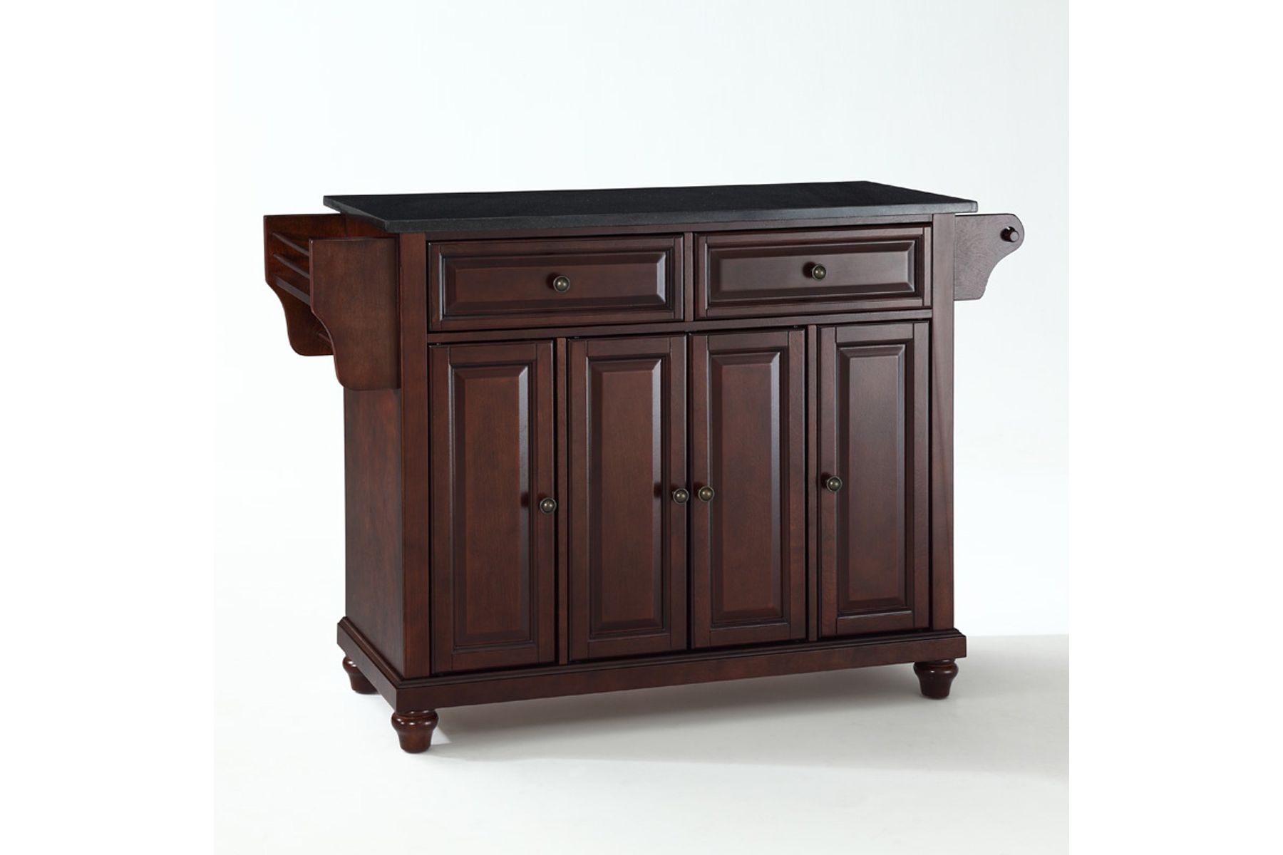 Cambridge Solid Black Granite Top Kitchen Island in Vintage Mahogany