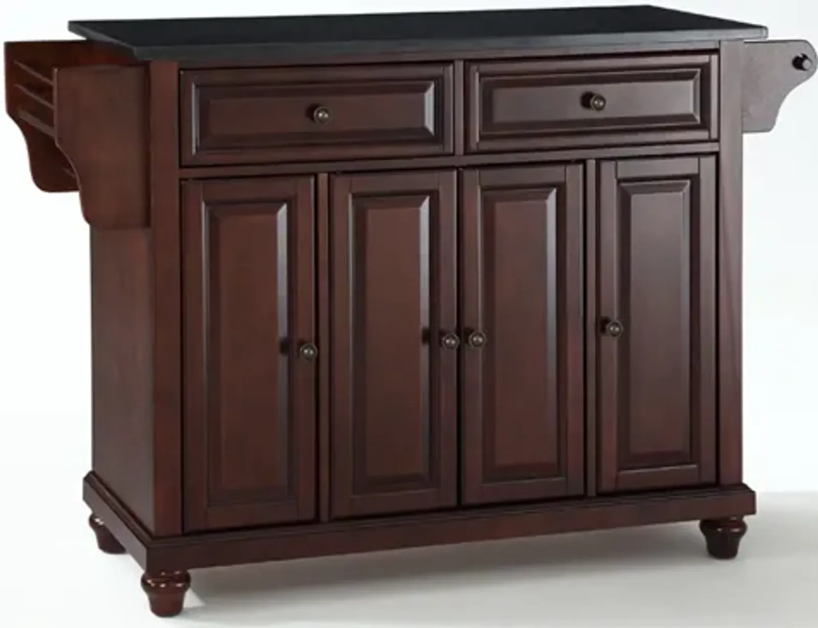 Cambridge Solid Black Granite Top Kitchen Island in Vintage Mahogany