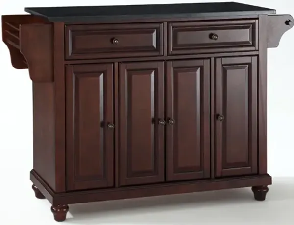 Cambridge Solid Black Granite Top Kitchen Island in Vintage Mahogany