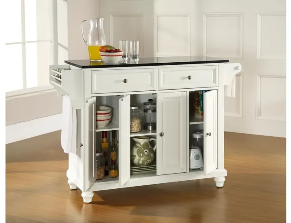 Cambridge Solid Black Granite Top Kitchen Island in White