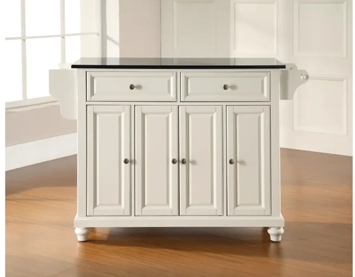 Cambridge Solid Black Granite Top Kitchen Island in White