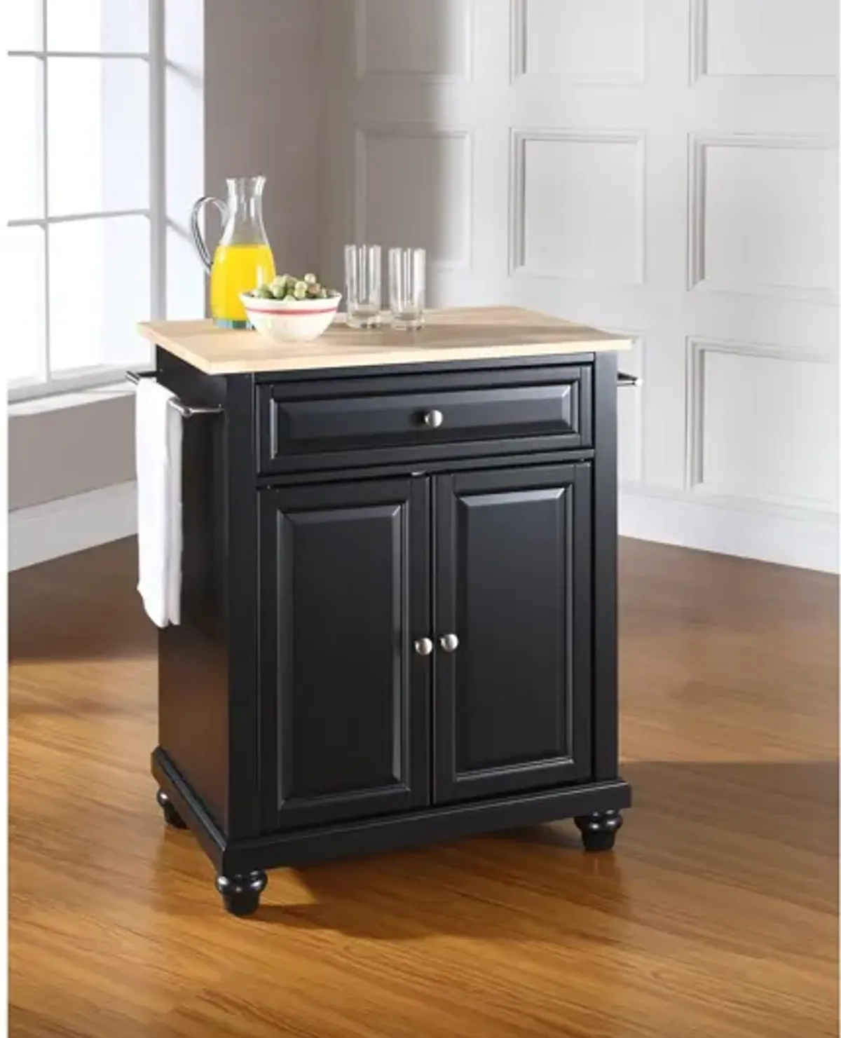 Cambridge Natural Wood Top Portable Kitchen Island in Black