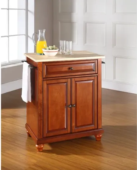 Cambridge Natural Wood Top Portable Kitchen Island in Classic Cherry
