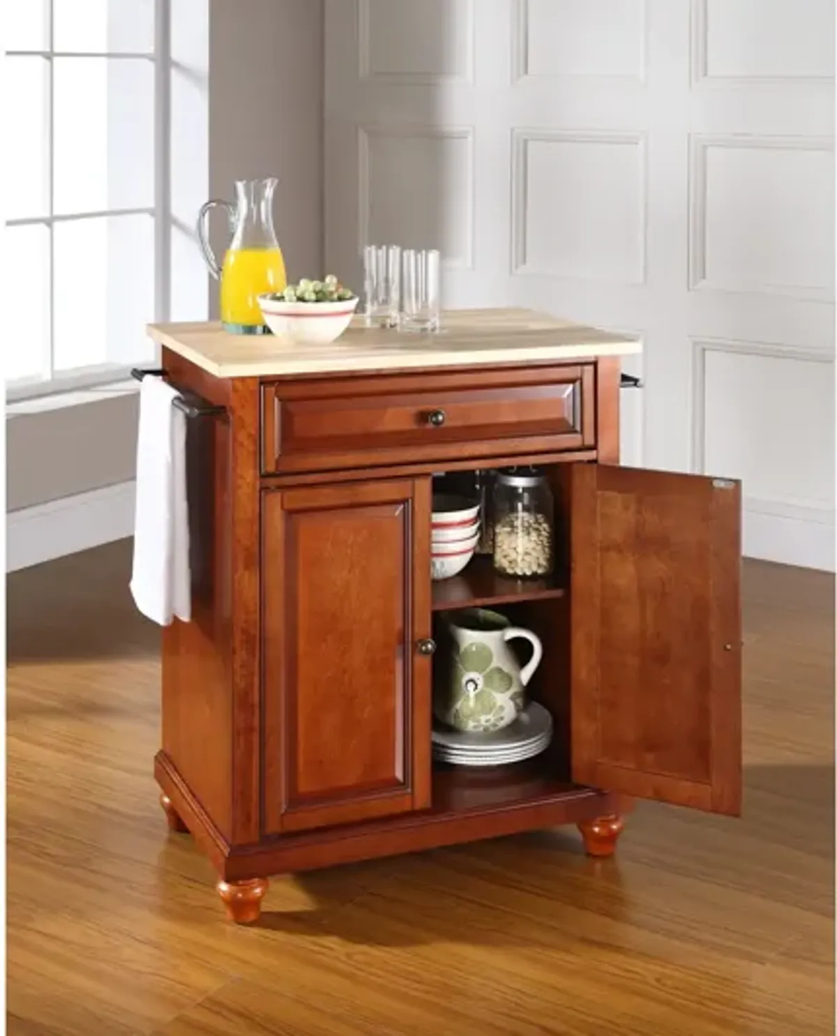 Cambridge Natural Wood Top Portable Kitchen Island in Classic Cherry