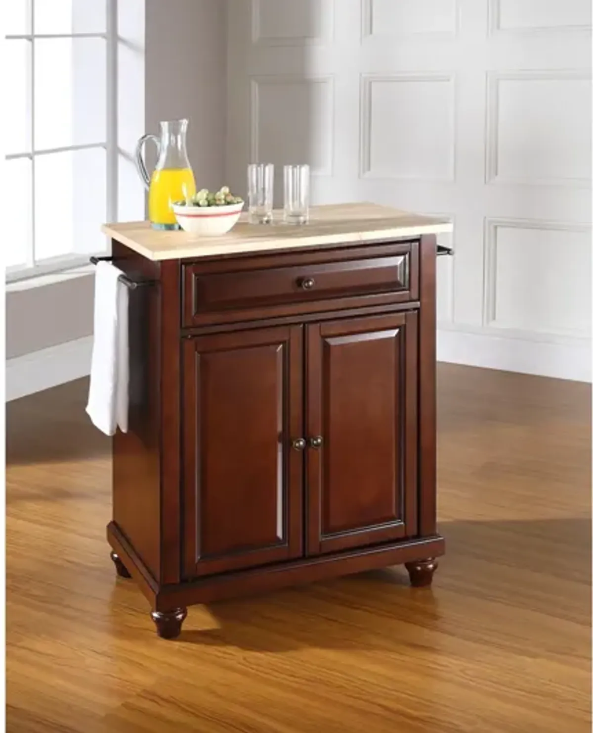 Cambridge Natural Wood Top Portable Kitchen Island in Vintage Mahogany