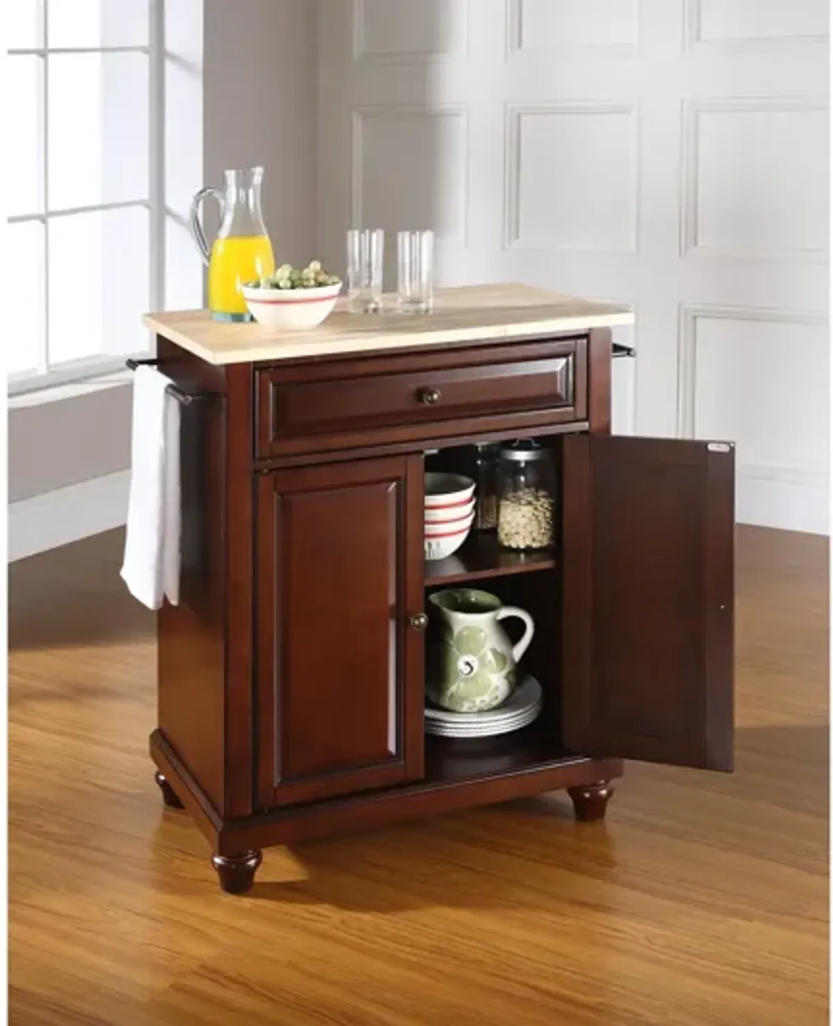 Cambridge Natural Wood Top Portable Kitchen Island in Vintage Mahogany