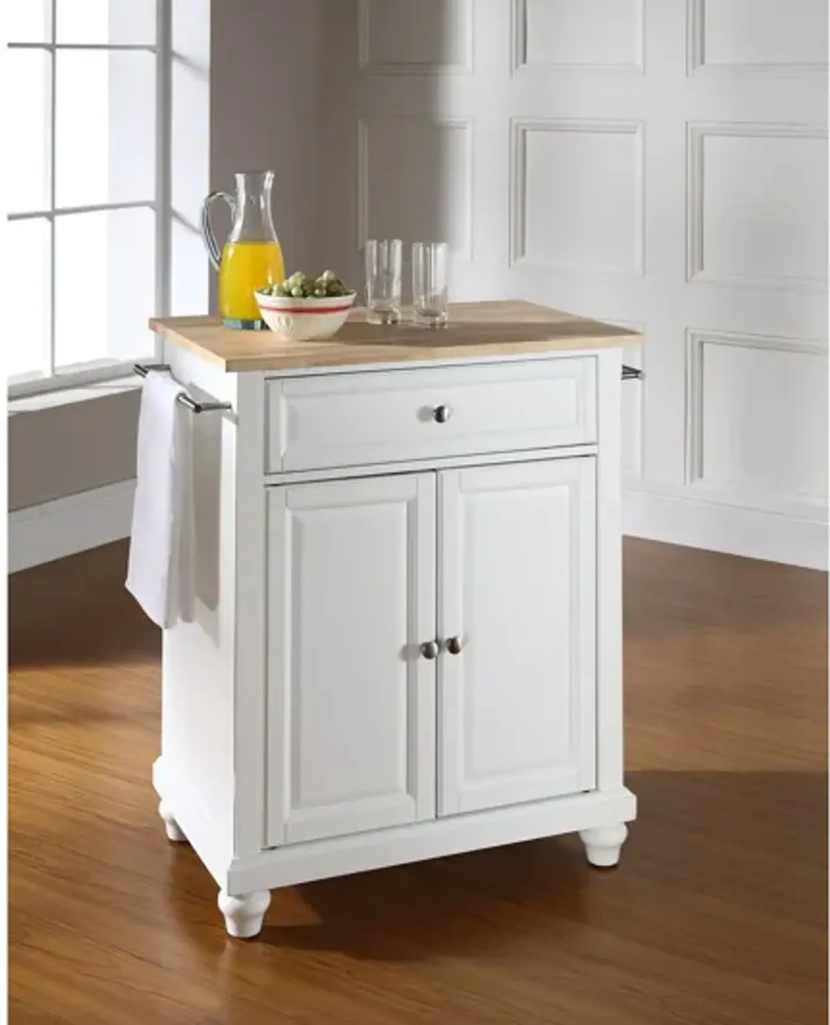 Cambridge Natural Wood Top Portable Kitchen Island in White