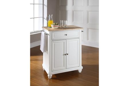 Cambridge Natural Wood Top Portable Kitchen Island in White