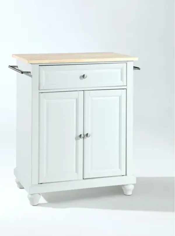 Cambridge Natural Wood Top Portable Kitchen Island in White