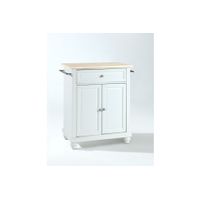 Cambridge Natural Wood Top Portable Kitchen Island in White